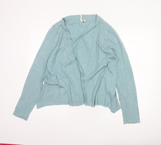 White Stuff Women Blue UK 14 Open Knit Cardigan Linen Cotton Long Sleeve