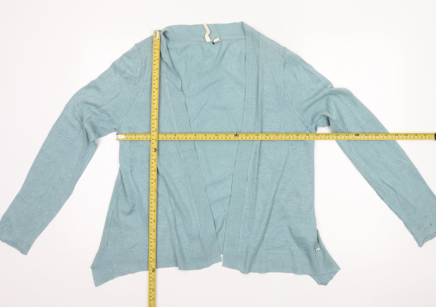 White Stuff Women Blue UK 14 Open Knit Cardigan Linen Cotton Long Sleeve