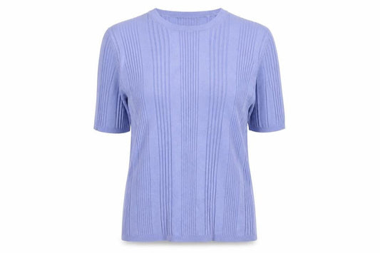 Marks & Spencer Women Blue UK 16 Ribbed Knit Short Sleeve Jumper