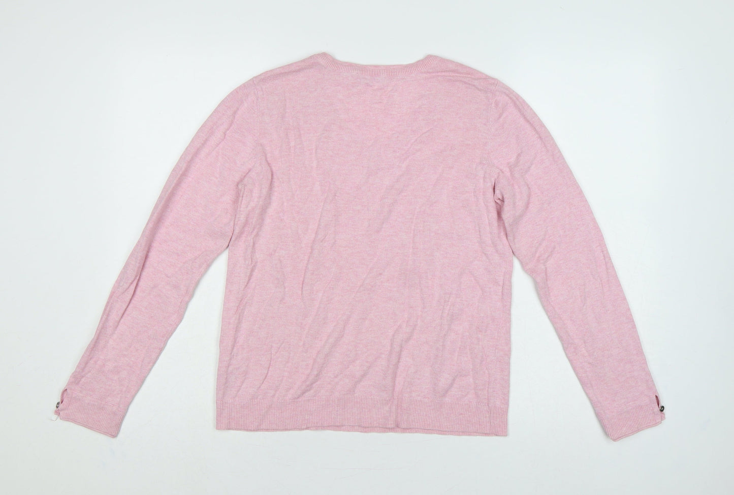 edc by Esprit Women’s Pink M V-Neck Long Sleeve Cotton Blend Jumper