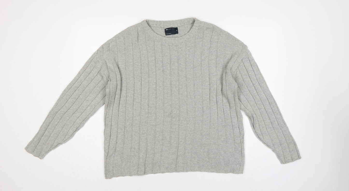 ASOS Design Women Grey XS Rib Knit Crew Neck Pullover Jumper
