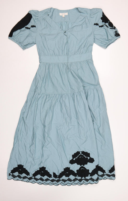 Per Una Women Blue UK 10 Maxi Embroidered Cotton Dress