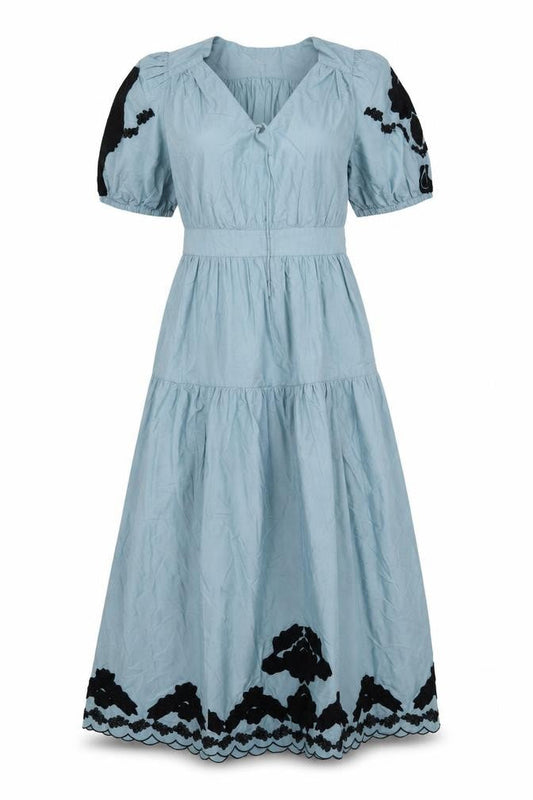 Per Una Women Blue UK 10 Maxi Embroidered Cotton Dress