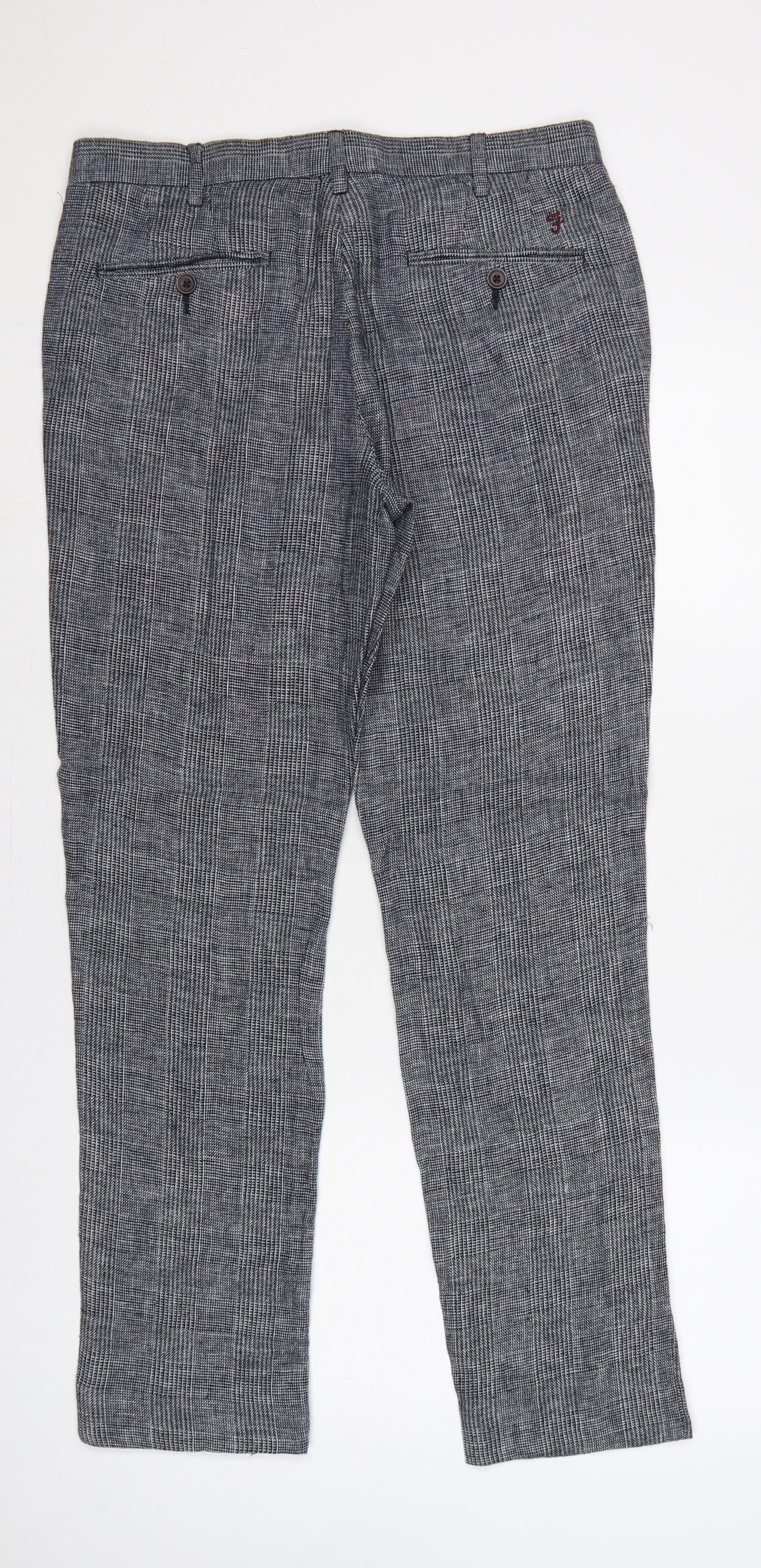 Farah 1920 Men’s Grey Check Linen Cotton 32/32 Straight Trousers