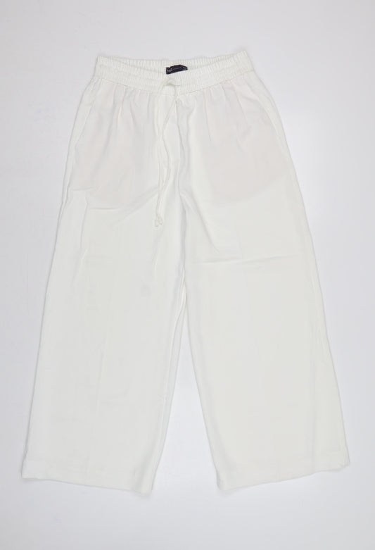 Marks & Spencer Women Ivory UK 10 Wide-Leg Drawstring Trousers