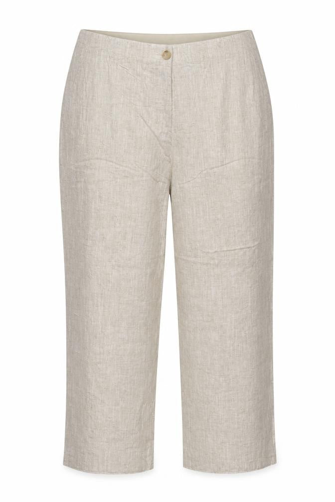 Marks & Spencer Women Beige Linen Blend Straight Trousers UK 22 Regular