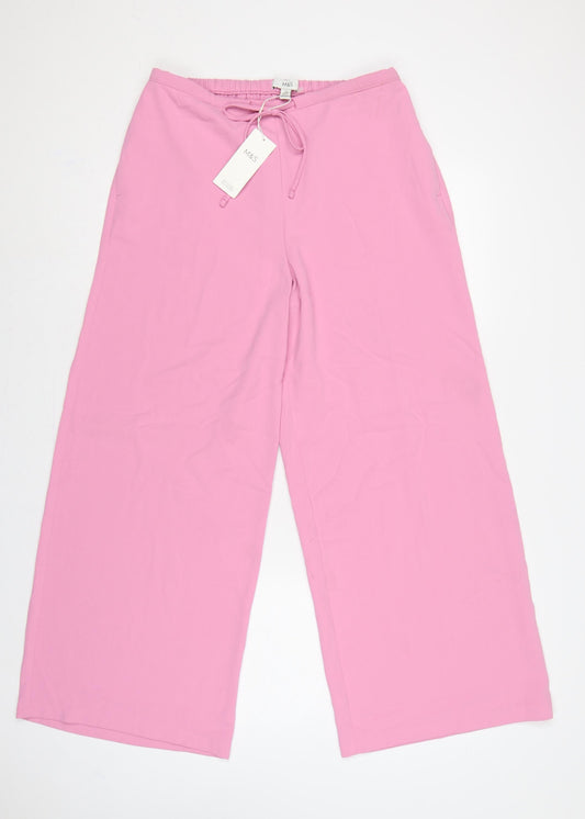 Marks and Spencer Women's Pink UK 12 Wide-Leg Drawstring Trousers