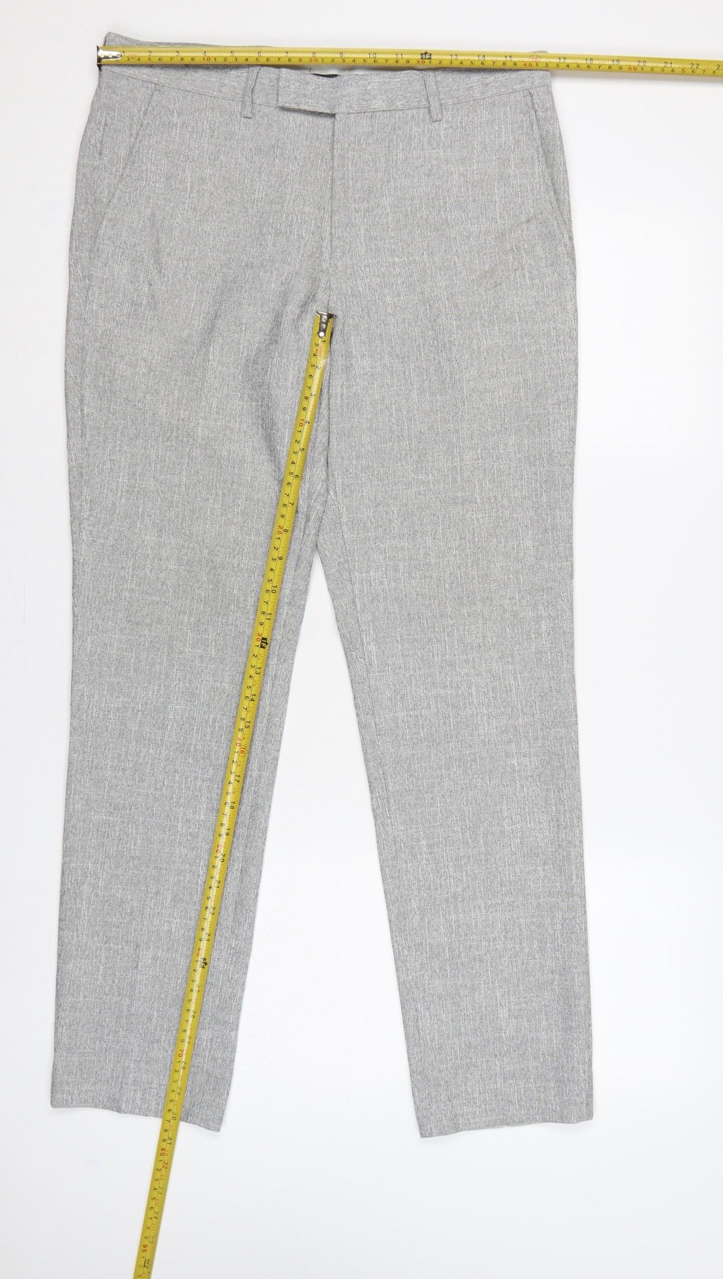 Moss London Men’s Grey 32in Slim Fit Tapered Dress Trousers