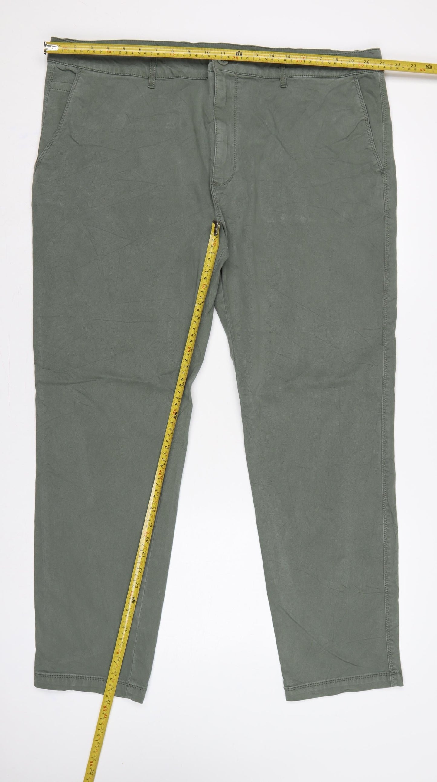Marks & Spencer Men's Green 44/31 Chino Trousers Straight Cotton Stretch