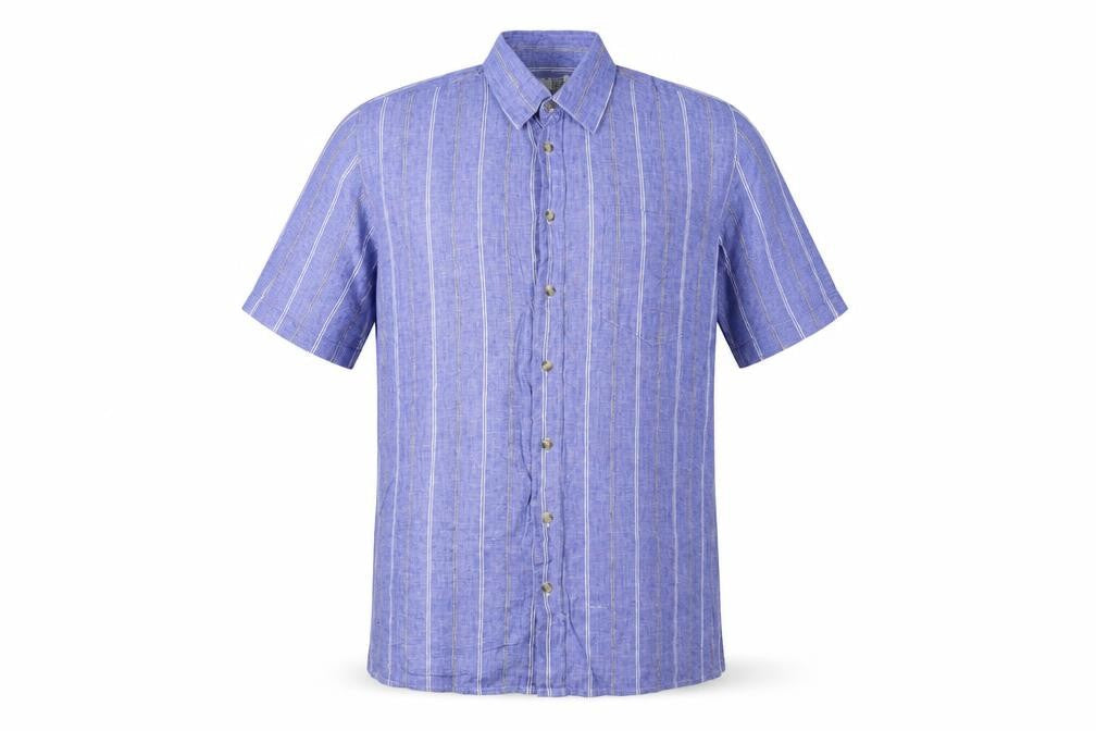 C&A Men Blue 16.5 Cotton Striped Short Sleeve Button-Up Shirt