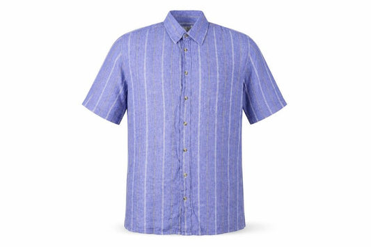 C&A Men Blue 16.5 Cotton Striped Short Sleeve Button-Up Shirt
