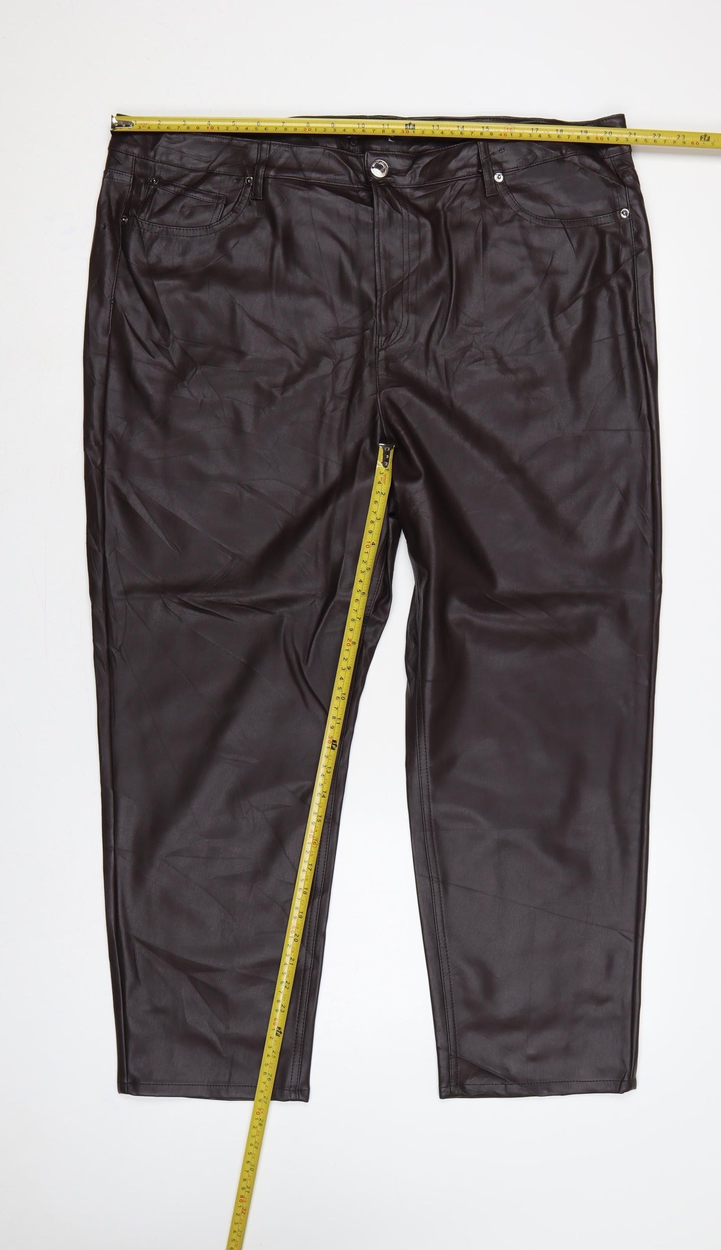 Marks & Spencer Women's Brown Faux Leather Tapered Trousers UK 22