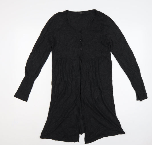 Marks and Spencer Women Black Size 10 V-Neck Longline Button Cardigan