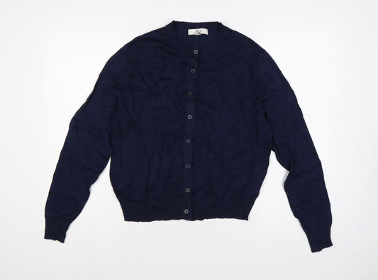 Marks and Spencer Women Blue UK 14 Crew Neck Button Knit Cardigan