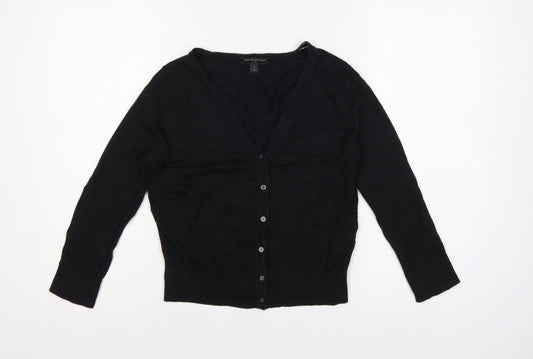 Banana Republic Women Black S V-Neck Button Knit Cardigan