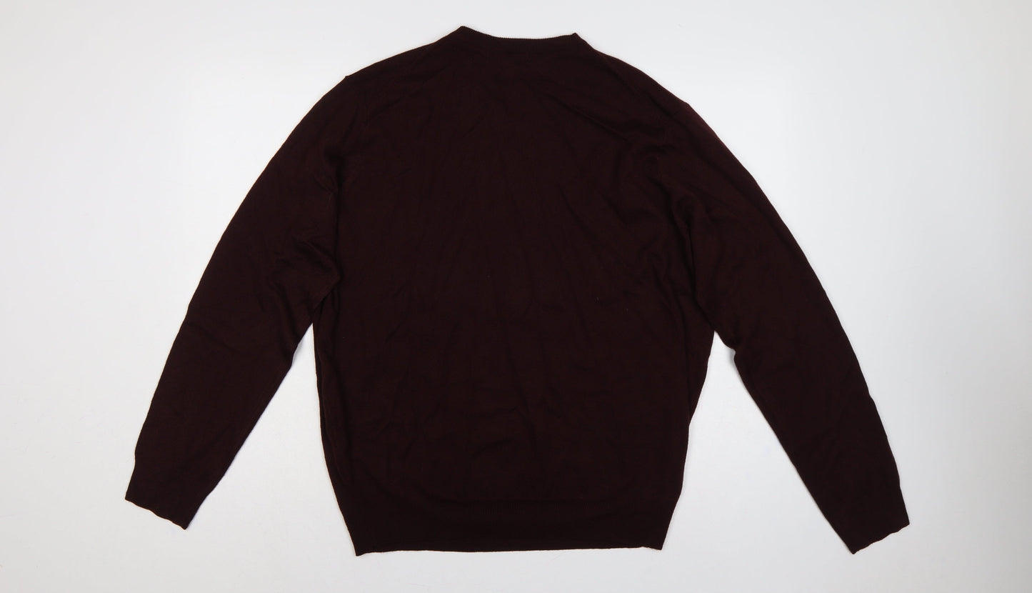 James Pringle Men’s Brown V-Neck Knit Pullover Jumper Size L