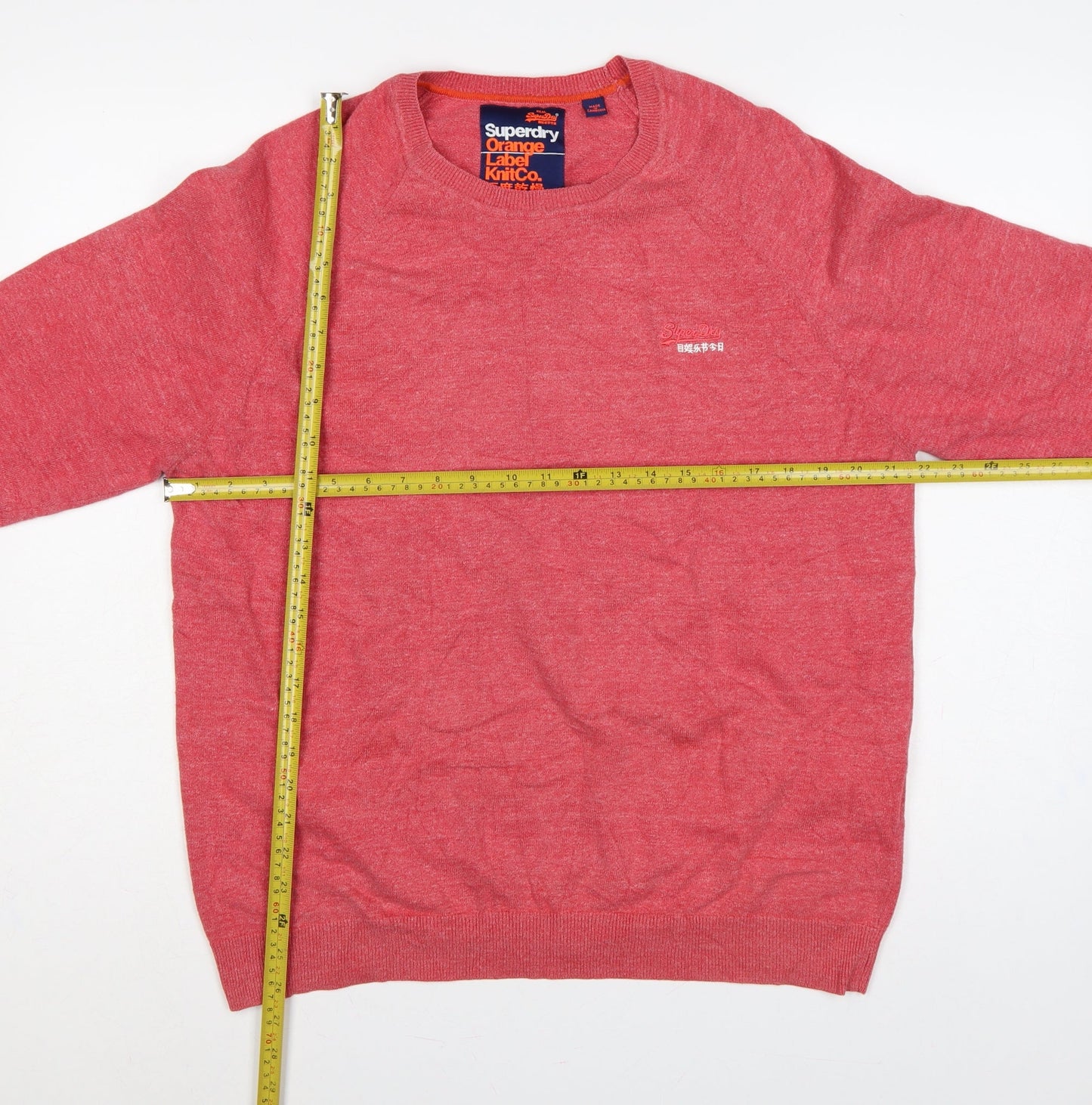 Superdry Men Pink 2XL Orange Label KnitCo Crew Neck Pullover Jumper