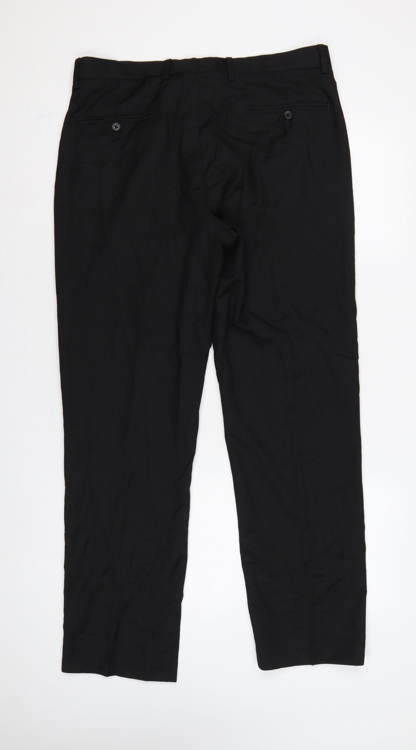 Marks & Spencer Men Black 34 Regular Fit Straight Dress Trousers