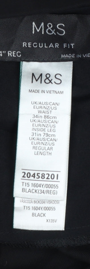Marks & Spencer Men Black 34 Regular Fit Straight Dress Trousers