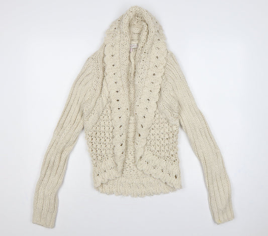 Allie & Anna Women Ivory M Hooded Cable Knit Open Cardigan