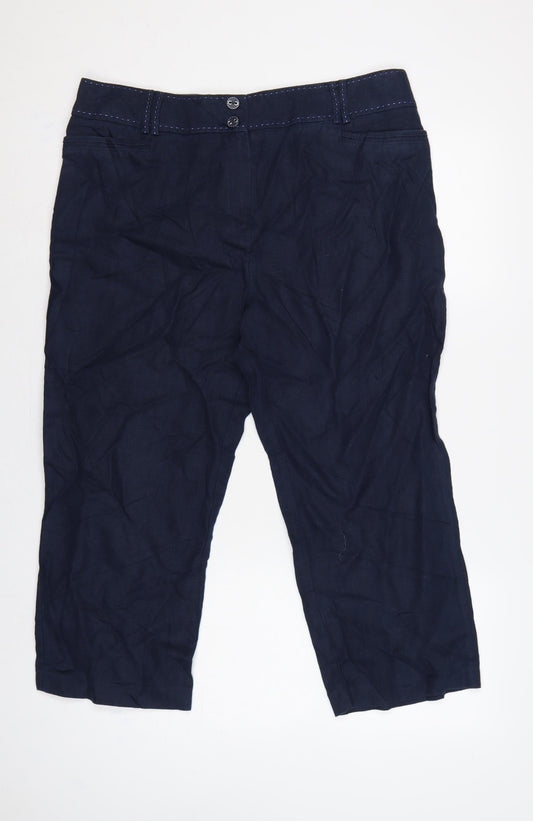 M&S Per Una Women Blue Size 16 Linen Cropped Tapered Trousers
