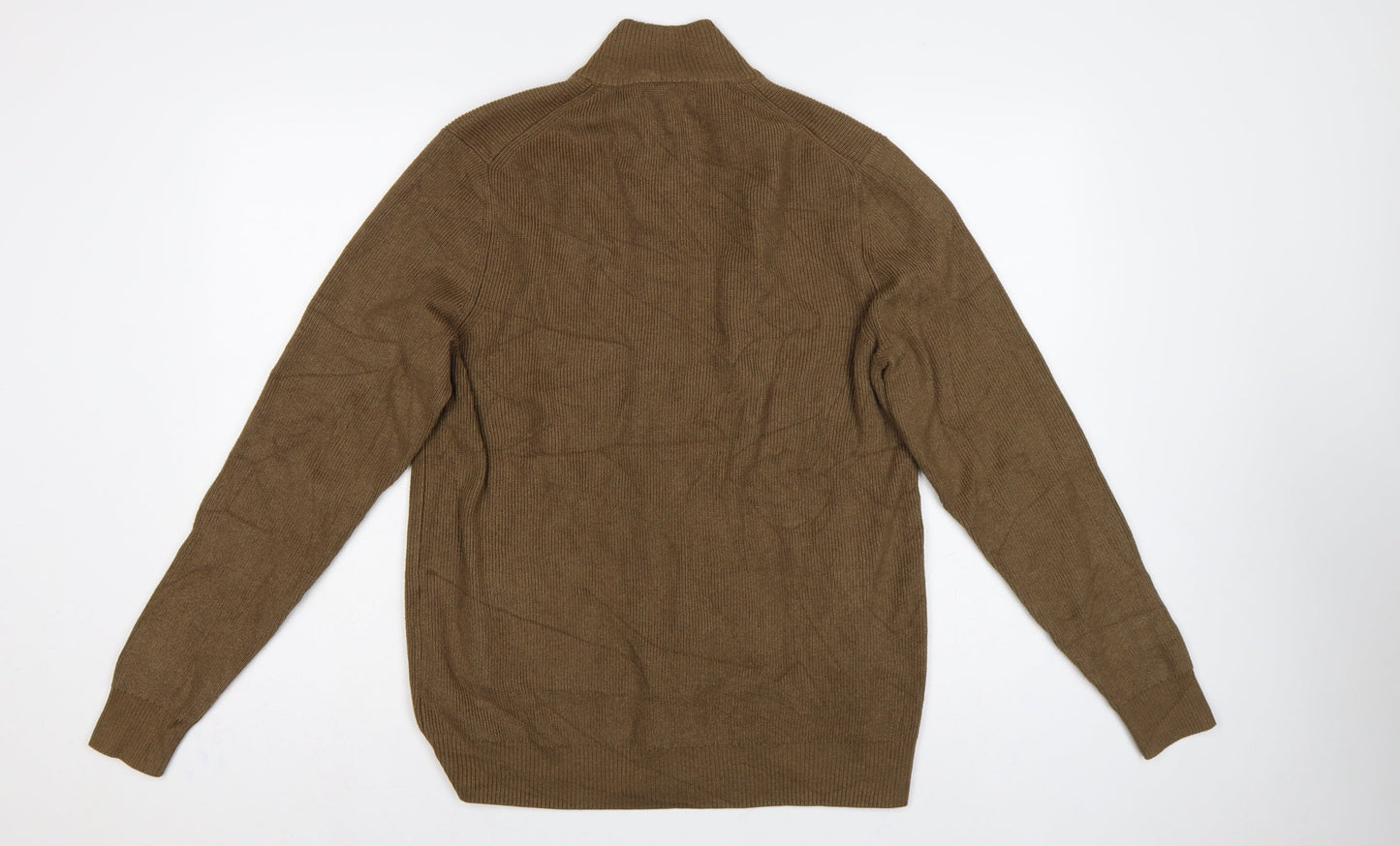 Marks and Spencer Men Brown M Full Zip High Neck Knit Jumper