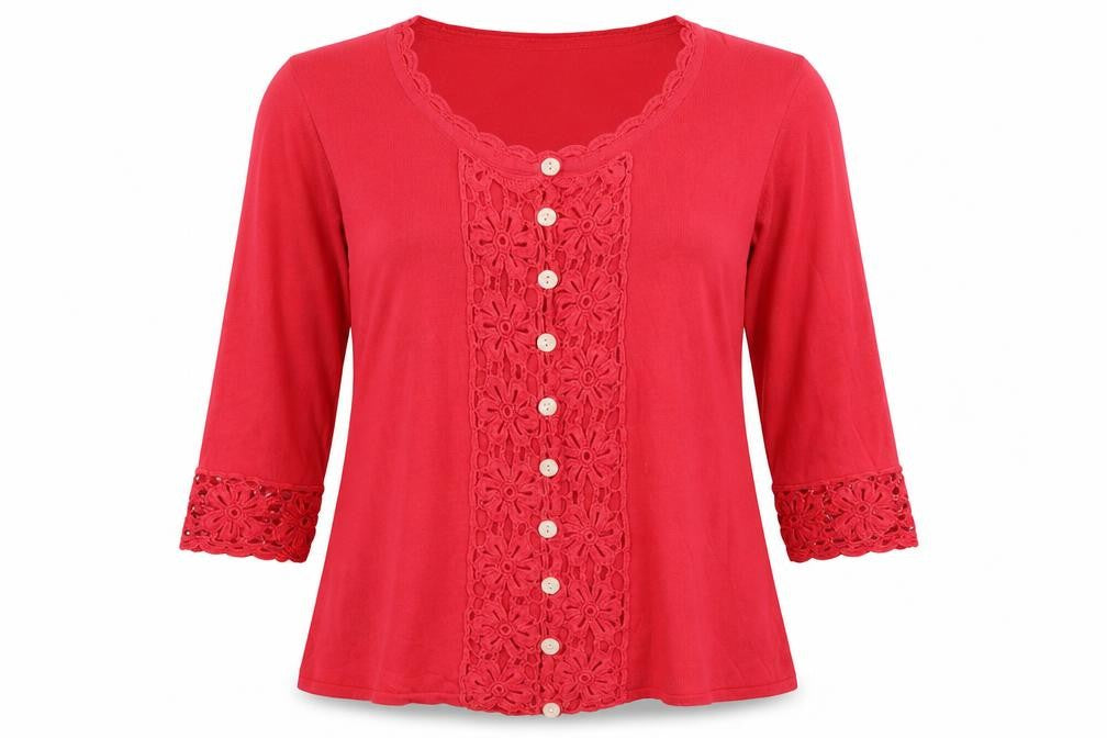 Alice Collins Women Red Size 18 Cotton Crochet Button Cardigan