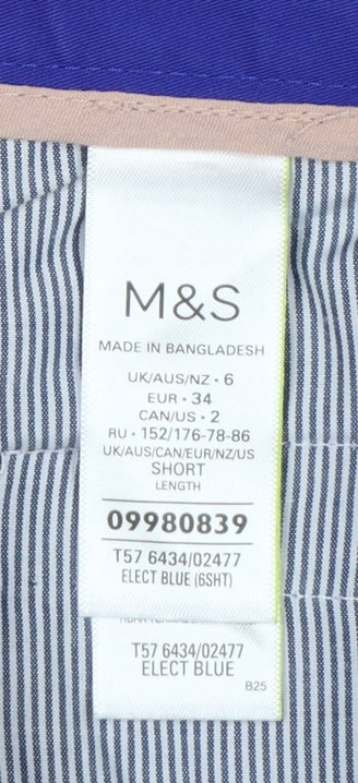 Marks & Spencer Women Blue UK 6 Short Tapered Smart Trousers