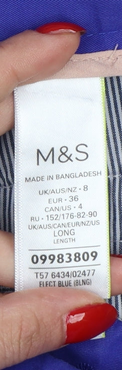 Marks and Spencer Women Blue UK 8 Long Tapered Chino Trousers Pockets