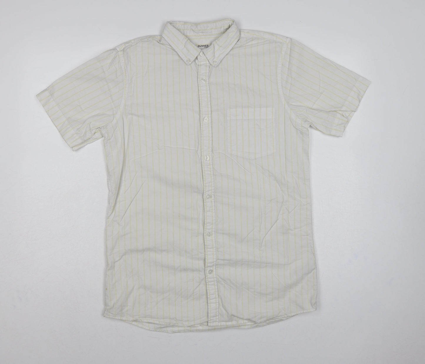 Dunnes Stores Men White Yellow Stripe Slim Fit M Short Sleeve Shirt