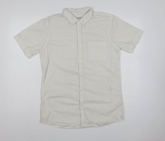 Dunnes Stores Men White Yellow Stripe Slim Fit M Short Sleeve Shirt
