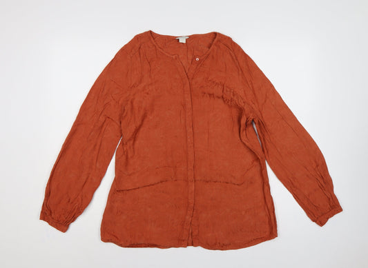 Monsoon Women Orange UK 14 Floral Jacquard Button-Up Long Sleeve Blouse