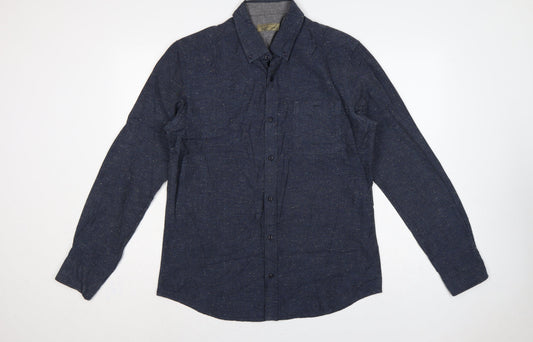Next Men Blue L Long Sleeve Button Down Cotton Blend Shirt