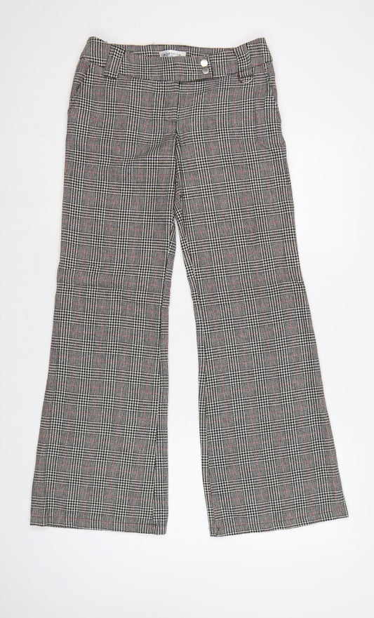 Topshop Women Grey Check Flared Dress Trousers Size 8