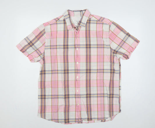 Jasper Conran Men Pink L Plaid Short Sleeve Button-Up Casual Shirt