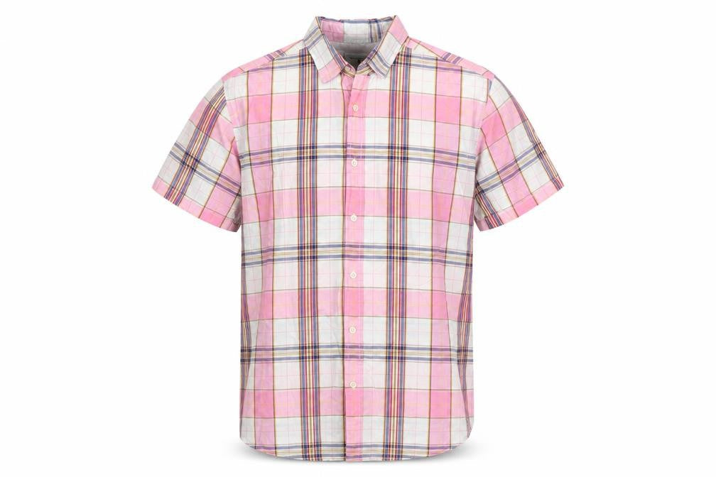 Jasper Conran Men Pink L Plaid Short Sleeve Button-Up Casual Shirt