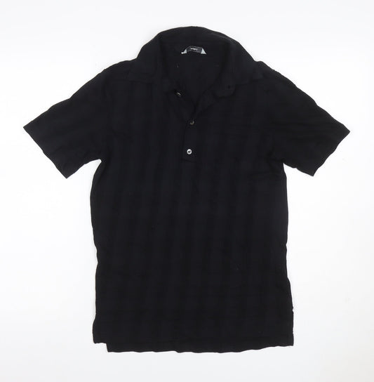 Farah Men's Black Size S Textured Check Short Sleeve Cotton Polo Shirt