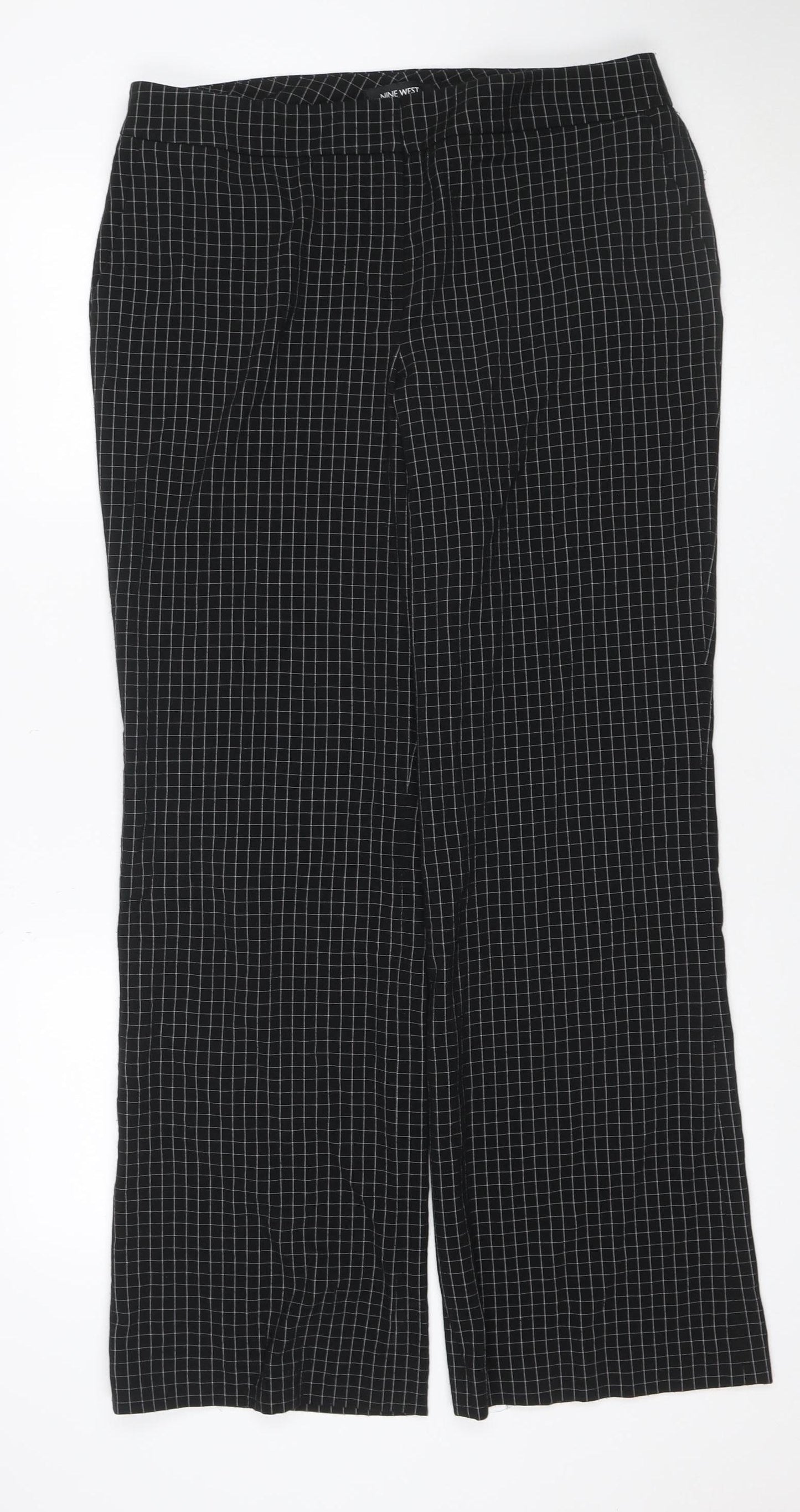 Nine West Women's Black Check Size 10 Wide-Leg Stretch Trousers