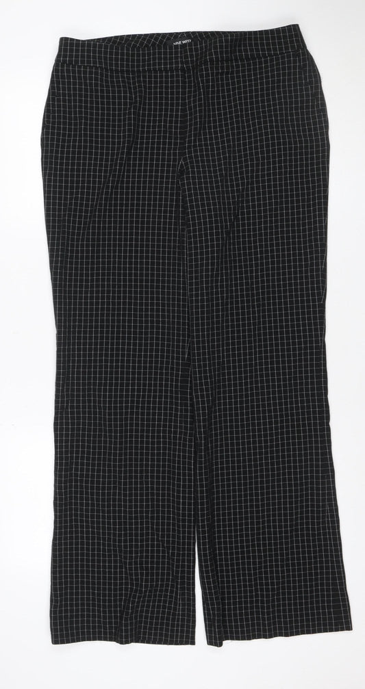 Nine West Women's Black Check Size 10 Wide-Leg Stretch Trousers