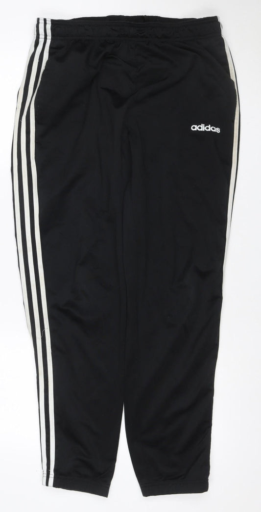 Adidas Teens Black L 3 Stripe Tapered Track Pants Joggers
