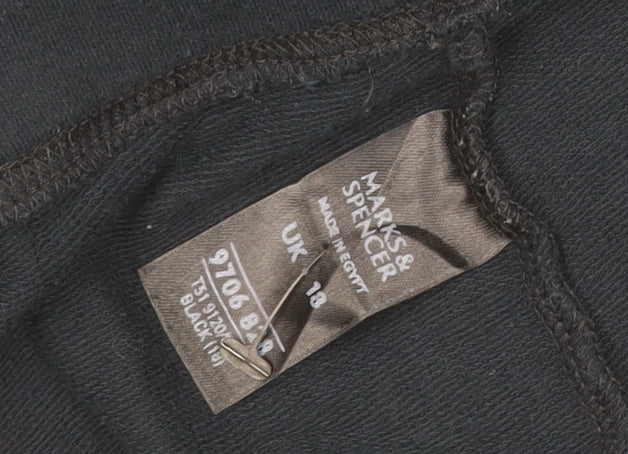 Marks & Spencer Women Black UK 18 Sweatpants Drawstring Cotton