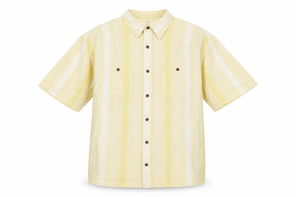 Tommy Hilfiger Men's Yellow XL Floral Short Sleeve Cotton Shirt