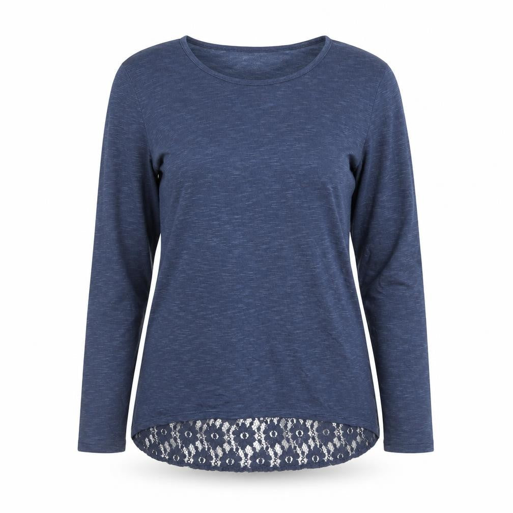 Next Women Blue UK 14 Long Sleeve Round Neck Lace Hem Tunic Jumper