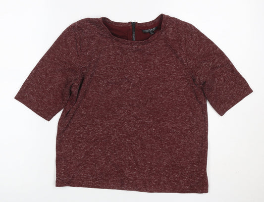 Topshop Women's Red UK 8 Basic Jersey 3/4 Sleeve Zip Back T-Shirt