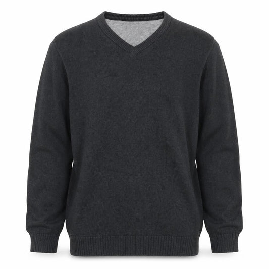 Front view of Maine New England Men Grey M V-Neck Cotton Knit jumper