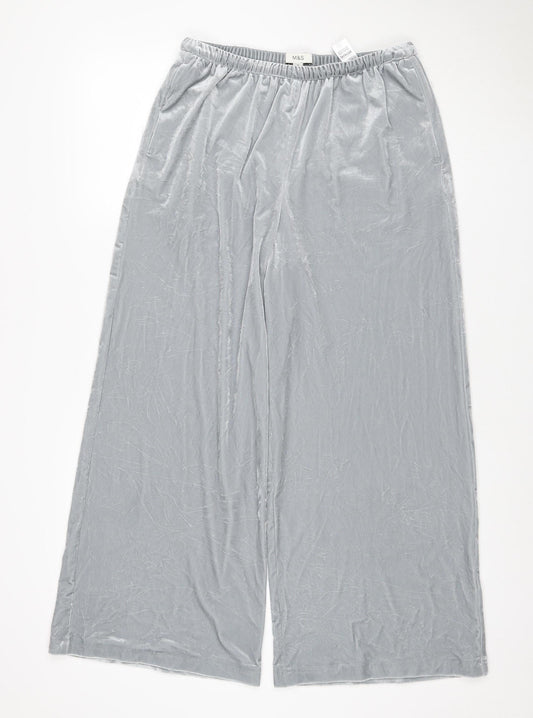 Marks and Spencer Women's Grey UK 12 Short Velvet Wide-Leg Trousers
