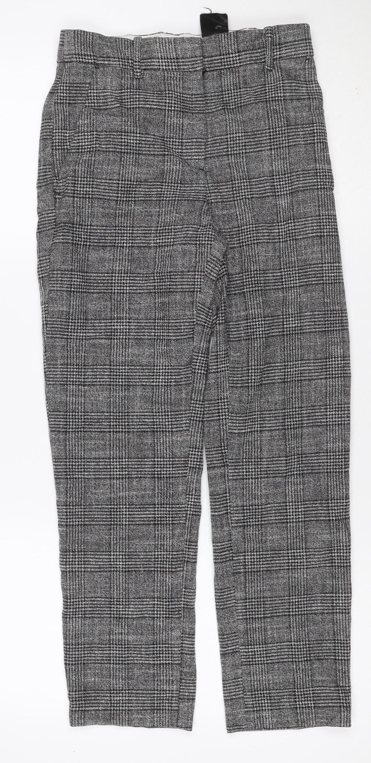 H&M Women Grey Check Tapered Cropped Trousers UK 6 Stretch