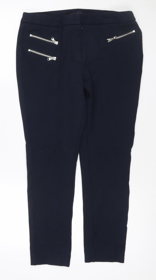 Marks and Spencer Women Black Size 14 Stretch Straight Trousers Zip Pockets