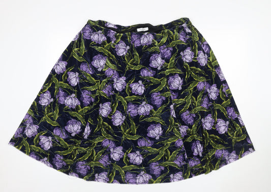 Marks and Spencer Women Blue Floral Velvet A-Line Skirt UK 22