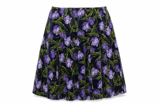 Marks & Spencer Women Blue Floral Velvet A-Line Skirt UK 22